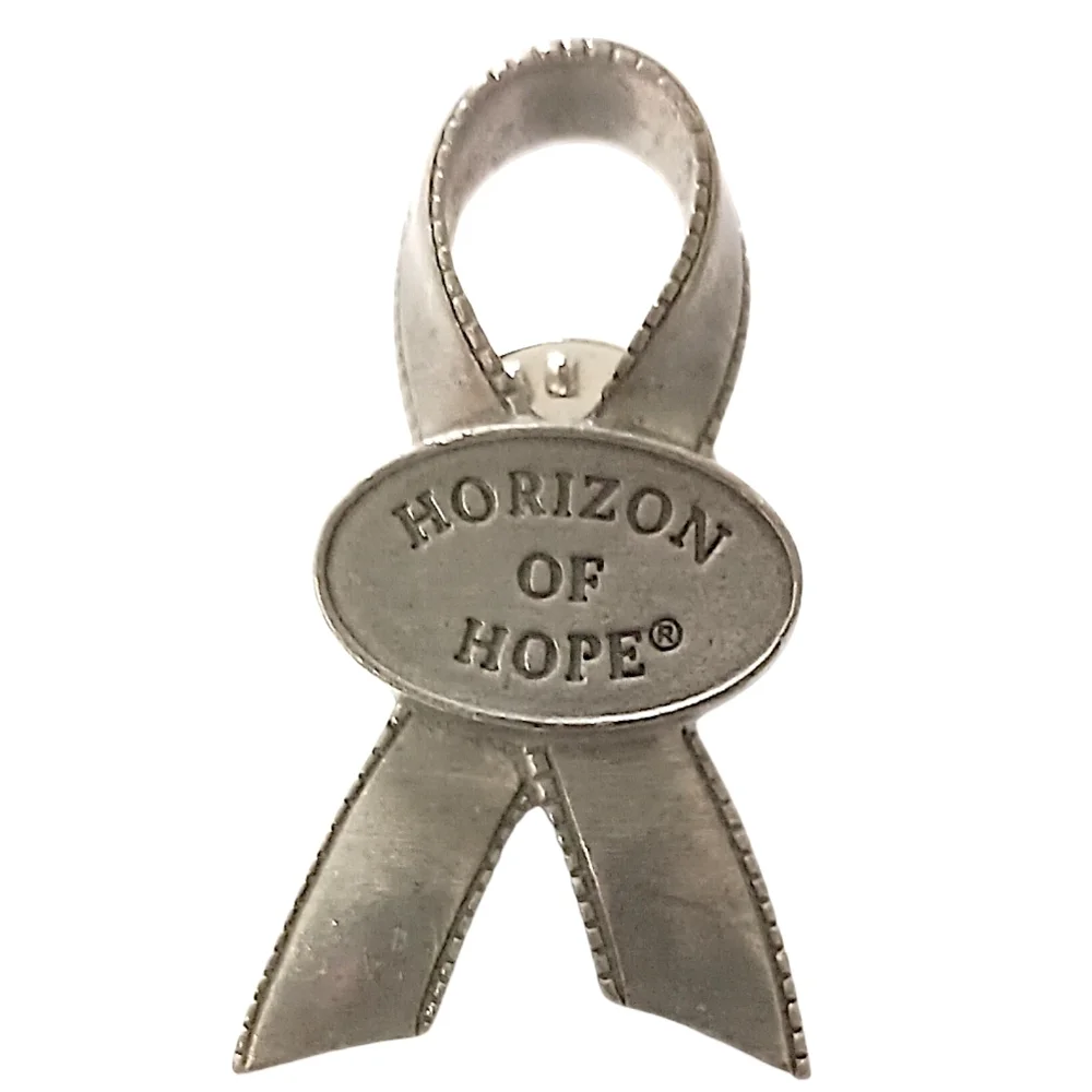 Longaberger Horizon of Hope Lapel Pin Basket‎ Tie On Pewter Vintage USA Ribbon